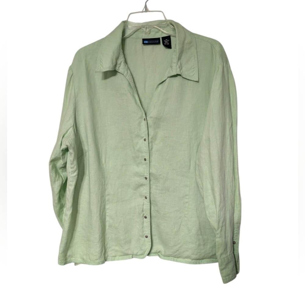 Relativity Pistachio Light Green 100% Linen Snap‎ Button Down Shirt Size 2X